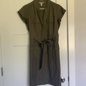 Olive Green Linen Dress